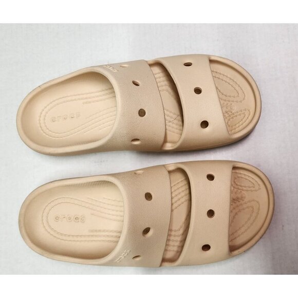 Crocs Beige Slide Classic Sandals With Dual Straps & Ventilation Holes W6 - Picture 3 of 11
